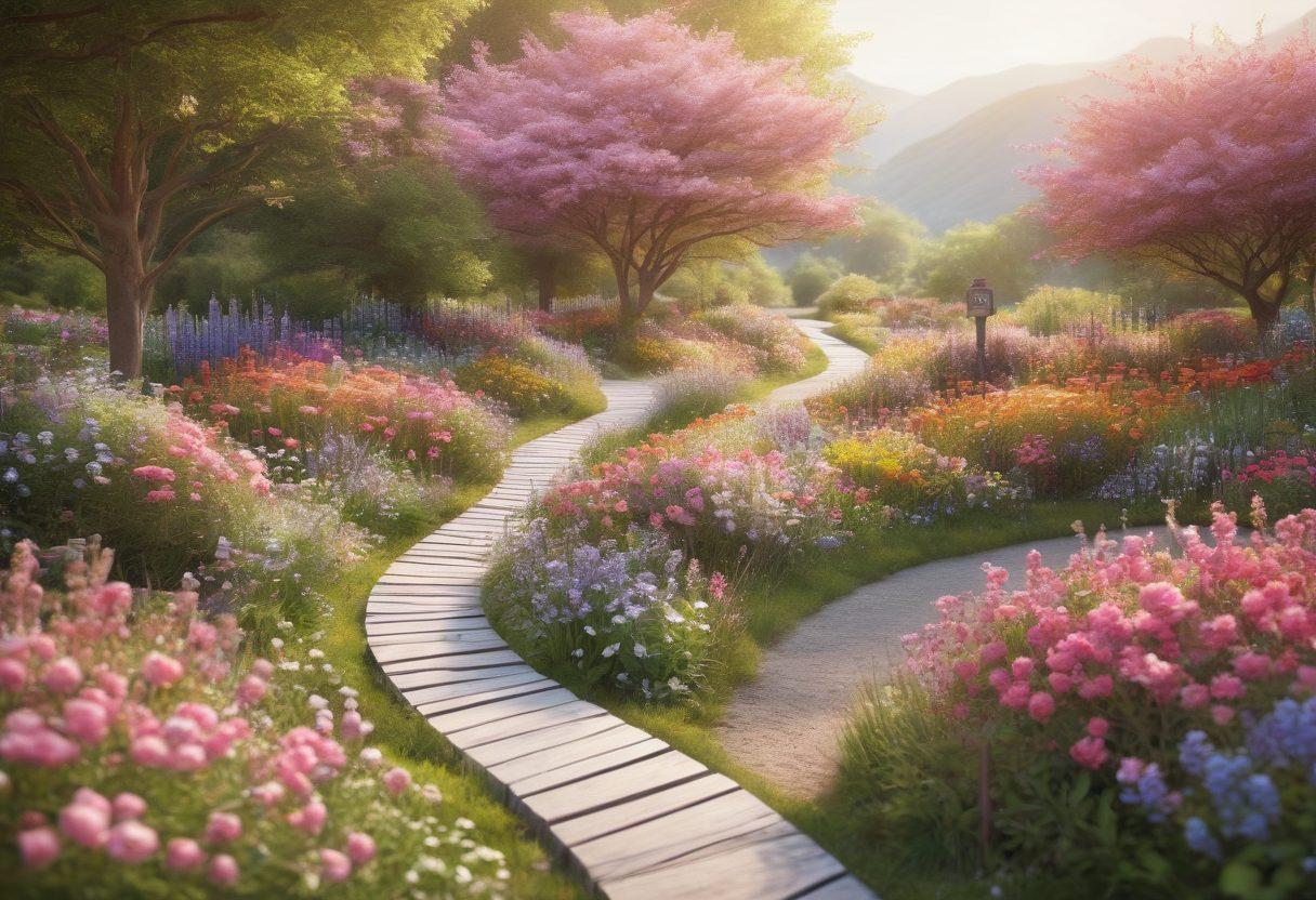 A serene landscape symbolizing the journey of cancer care, featuring a winding path with signposts labeled A to Z, diverse scenes depicting prevention, treatment, and survivorship, surrounded by blooming flowers and supportive figures. The atmosphere is hopeful and vibrant, conveying resilience and healing. lush colors. soft-focus effect. 3D.